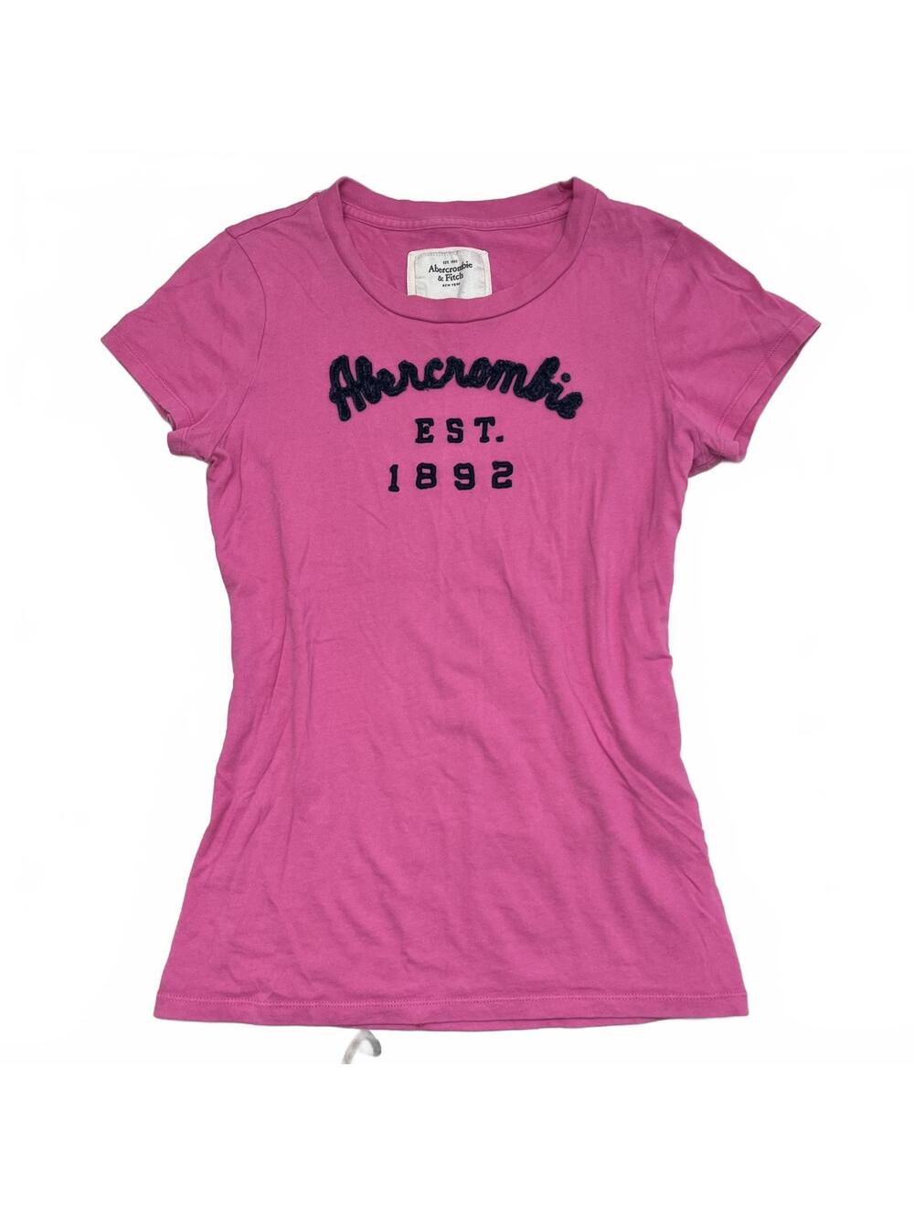 Y2K Abercrombie&Fitch Sz M Bubblegum Pink & Navy Embroidered Logo T Shirt 2000s
